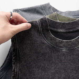 Débardeur décontracté 100% coton pour hommes séchage rapide respirant 240g tricoté impression numérique lavé en détresse grande taille de haute qualité - Product Image 2