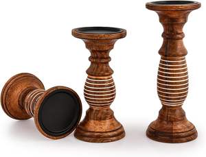 Candleholder <b>Sets</b> Mango Wood Farmhouse Wooden <b>Candle</b> Holder for <b>Candles</b> <b>Set</b> of 3 for Table Centerpieces Brown Home Decor Kitchen - Product Image 2