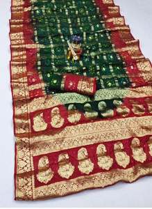 Sari de Seda Artística Bandhej Multicolor, Sari de Seda Artística Estilo Bandhej para Fiestas, Precio de Oferta por Exportador - Product Image 5