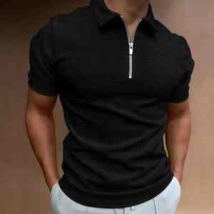 Camiseta de gimnasio para hombre con cremallera, Camiseta lisa de manga corta de cuarto, camiseta informal de estilo sólido sin logotipo, Camiseta con cuello - Product Image 6