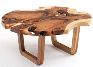 Natural Solid Wood Dining <b>Table</b> With Black Metal Legs Live Edge - Product Image 3