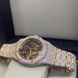 Luxueux cadran en or Rose automatique glacé Moissanite diamant montre en acier inoxydable bande Hip Hop Style d'affaires fenêtre en verre - Product Image 1