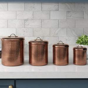 Rustic <b>Copper</b> Canister Set With Wooden Knobs And Wide Mouth Jars Ideal For Easily Storing And Accessing <b>Kitchen</b> Staples - Product Image 1