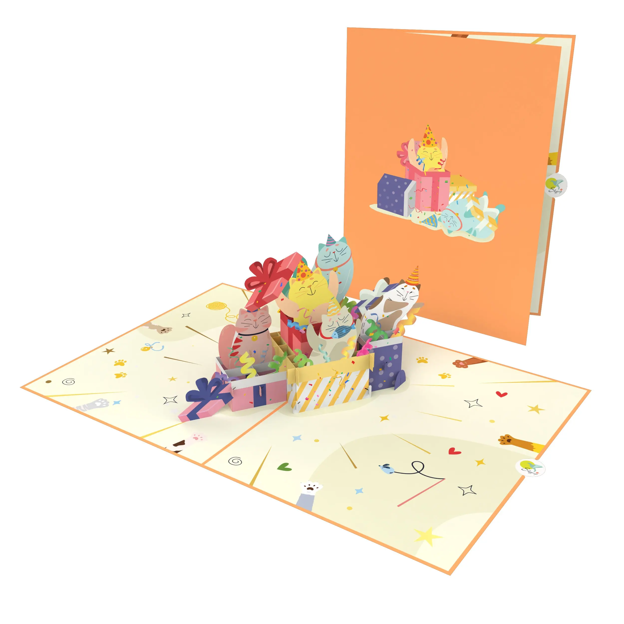 Stupefacente scatola di gatto 3D Pop Up carta Best Seller per il compleanno del bambino nuovo nato anniversario 3D carta fatta a mano carta Laser