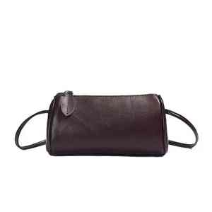 Vintage de alta calidad señoras de grano completo de cuero de vaca de un solo hombro bandolera Casual Tote cremallera portátil de moda largo - Product Image 6