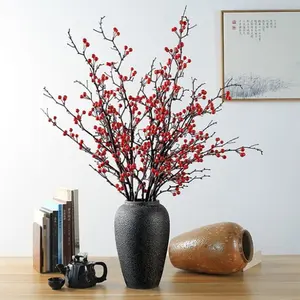 Ucuz toptan sahte çiçekler yapay winterberry simüle holly meyve dekoratif bitkiler noel yeni yıl tatil için