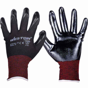 Weston Black Nylon Work <b>Gloves</b> With Nitrile Coating Size M Pack Of 10 For Outdoor Use Heat-Transfer Printed Wrist Length AP Herr - Product Image 1