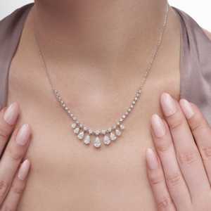 สร้อยคอเพชรทรงหยดน้ำ 562 กะรัต ทรงลูกแพร์ ผลิตในห้องปฏิบัติการ ประดับทองคำขาว 14K งานฝีมือ สำหรับงานหมั้น - Product Image 1