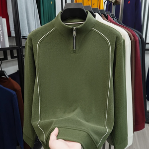 Camiseta de Hombre de Lujo con Media Cremallera, Cuello Alto, Manga Larga, Cálida, Informal, 100% Algodón Transpirable para Invierno - Product Image 1