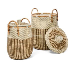 Handwoven Seagrass <b>Basket</b> Set of 3, <b>Stackable</b> Decorative Storage <b>Baskets</b> for Home Organization, Natural Fiber <b>Baskets</b> - Product Image 3
