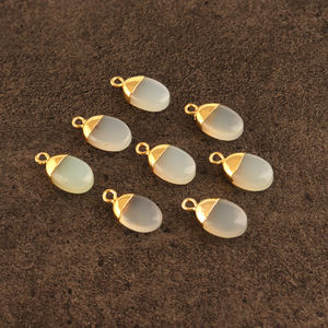 Conector colgante de calcedonia blanca ovalada pulida Lisa conector de fianza única chapado en oro DIY haciendo encontrar conectores de pendientes - Product Image 5