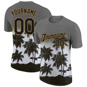 Vente en gros Chemises directes Engro Sportswear industry Custom Gray Black-Old Gold 3D Tropical Hawaii Palms Trees Performance T-Shirt - Product Image 1