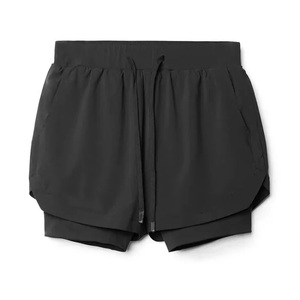 Casual Style Double-<b>layer</b> Eco-Friendly Canvas <b>Mid</b> Waist Waterproof Plain Dyed Quick Drying Drawstring Men's Fitness Gym Shorts - Product Image 6
