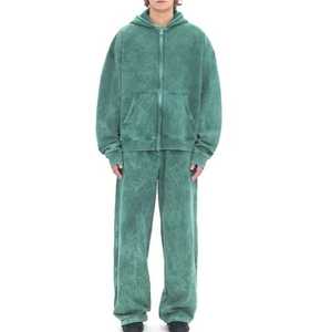 Conjunto de chándal lavado con ácido personalizado al por mayor para hombre Sudadera con capucha y cremallera de gran tamaño talla XXL/XL transpirable 100% algodón logotipo impreso - Product Image 5