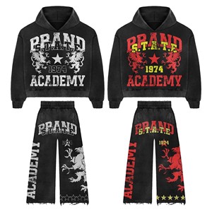 Chándal de lavado ácido Premium para hombre Traje de jogging bordado desgastado Peso pesado Listo para el invierno - Product Image 5
