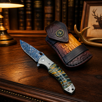 Couteau de poche pliant en acier Damas mosaïque, manche en dent de mamouth, ouverture par flipper, trou pour le pouce, haut de gamme, acier 15N20, couteau de chasse EDC