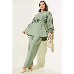 Ensemble 2 pièces à manches plissées et ceinture Vert - Product Image 2