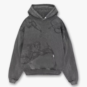 Sweat à capuche personnalisé en molleton épais 100 % coton, séchage rapide, style streetwear, délavé à l'acide pour homme - Product Image 3