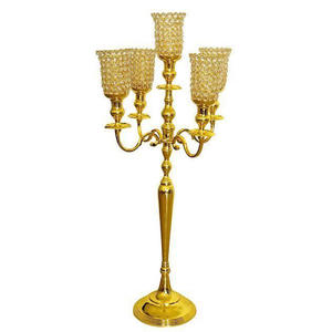 Top atractivo brillante chapado en oro candelabro de 5 brazos mejor calidad tamaño alto Metal aluminio candelabro hogar boda cristal - Product Image 6