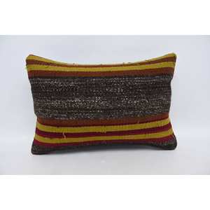 Multicolor Kilim Patchwork Wool Pillow 16x24 Inch Decorative Accent <b>Cushion</b> with Vintage <b>Fluffy</b> Leaves Pattern Woven Technique - Product Image 1