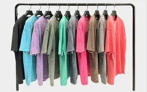 T-shirts décontractés pour hommes, coupe ajustée, délavés à l'acide, en polyester et en coton, à col rond et à manches courtes, taille délavée, variantes disponibles - Product Image 6