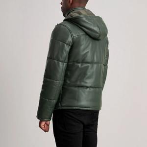 Blouson matelassé en cuir véritable à capuche pour homme, style streetwear d'hiver, fermeture éclair sur le devant, imperméable, respirant, veste de moto - Product Image 4