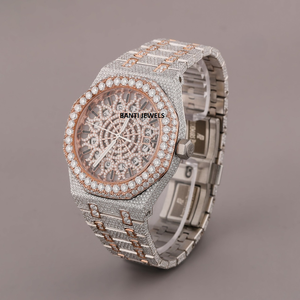 นาฬิกาหรูหราสไตล์ฮิปฮอป ตัวเรือนสีโรสโกลด์สองสี ประดับเพชรโมอิสซาไนต์ หน้าปัดกระจก สายสแตนเลสขนาด 20 มม. เป็นมิตรต่อสิ่งแวดล้อม - Product Image 2