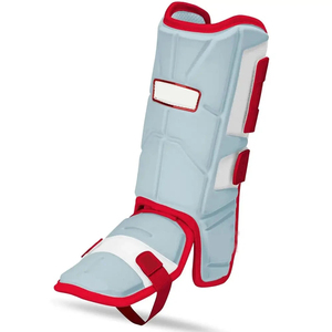 Protège-tibias personnalisés MMA, Muay Thai, Taekwondo, Kickboxing, avec protection du cou-de-pied, gris clair et bordure rouge, équipement de protection des jambes - Product Image 1