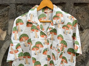 Conjunto de pijama de algodón indio con estampado de setas de lujo Camisa de noche de verano tejida informal con pantalones cortos para propuesta de dama de honor - Product Image 5