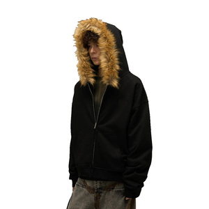 Custom Design Faux <b>Fur</b> Hooded Zipper Up Men's <b>Hoodie</b> Blank 500 GSM Oversized Fit Pullover Hoodies For Men In Cheap Rates - Product Image 1