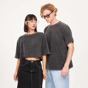 เสื้อผ้าฝ้าย100% สไตล์วินเทจฟอกสีธรรมชาติสำหรับผู้ใหญ่เหมาะกับชายและหญิงผ้าครอปแบบปรับแต่งได้ - Product Image 5