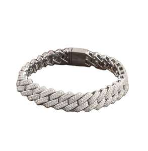 Ice Out Cuban Link Bracelet Or Blanc VVS Moissanite Diamant Coupe Ronde Style Hip Hop pour Homme Argent Sterling 925 - Product Image 1