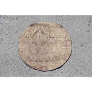 Alfombra Turca, Redonda de 3x3 pies, Alfombra Marrón con Diseño de Patchwork - Product Image 1