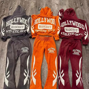 Conjunto de Pantalones Deportivos Vintage para Hombre, Deslavados al Sol, con Logotipo Bordado, Sudadera con Capucha y Pantalones Acampanados, Personalizados, 100% Algodón, Impresión DTG - Product Image 4