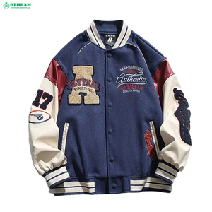 Chaqueta Varsity de Lana Personalizada de Alta Calidad para Hombre, Cuello Alto, Color Sólido, Talla Grande, Lona, Estilo Urbano, Transpirable, Resistente al Viento - Product Image 4