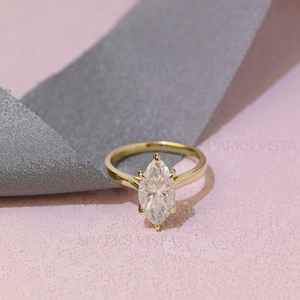 Luxury <b>Vintage</b> Marquise Cut Diamond Engagement <b>Ring</b> Customizable SPARKS VISTA Unisex 14K/18K <b>Gold</b> GIA <b>Ring</b> - Product Image 1