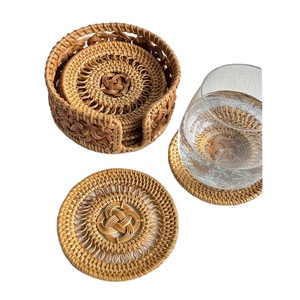 Rattan Knotted Wicker <b>Coasters</b> Cup Mat Handcrafted <b>Woven</b> Handmade Bamboo <b>Coasters</b> for Rattan Wicker <b>Coasters</b> for Living Room - Product Image 1