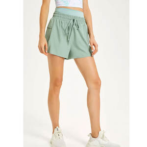 กางเกงขาสั้นเอวสูงสำหรับผู้หญิงใส่วิ่งแห้งเร็วระบายอากาศได้ดีกางเกงออกกำลังกายในยิมมีกระเป๋าซิป - Product Image 2