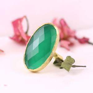 Bague en argent sterling 925 plaqué rhodium avec onyx vert naturel, design classique, faite à la main, pour femme - Product Image 5