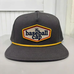Injae Vina OEM Custom 5 Panel Snapback Cap Rubber Patch Logo Rope Detail <b>Flat</b> Brim Streetwear Baseball <b>Hat</b> Adjustable Closure - Product Image 1