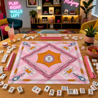 Tapis de Mahjong américain antidérapant avec dos en caoutchouc, imprimé rose et jaune, idéal pour les fêtes et les voyages