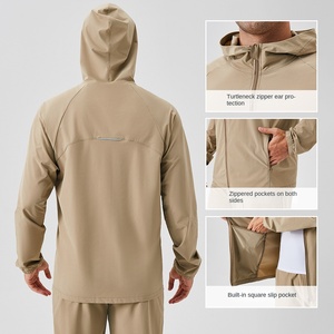 แจ็คเก็ตกันลมกันน้ำมีฮู้ดมีซิปปิดปกเสื้อพับลงผ้าใบบุตาข่ายผ้าลินินย้อมสีธรรมดาสำหรับฤดูใบไม้ร่วง - Product Image 5