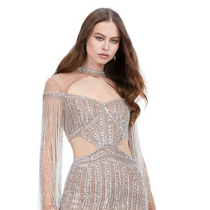 Vestido Corto Sexy sin Mangas, Recto, con Bordado, Abertura Lateral, Adorno de Perlas en la Parte Delantera, Escote Corazón, Pedrería Natural - Product Image 1