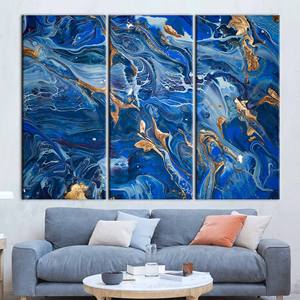 Toile bleu marine chatoyante - Impression d'art mural abstrait de luxe moderne, 3P : encadrée - Product Image 1