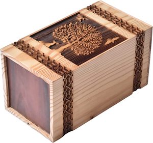 Urne funéraire artisanale en bois rectangulaire Arbre de Vie pour cendres humaines, personnalisée et fabriquée à la main, pour usage au bureau - Product Image 6