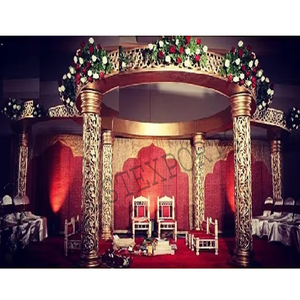 Mandapam de Boda Telugu del Sur de la India, Decoración de Escenario Tradicional, Portátil, de Fibra de Vidrio, Tallado en Dorado, para Interiores y Exteriores - Product Image 1
