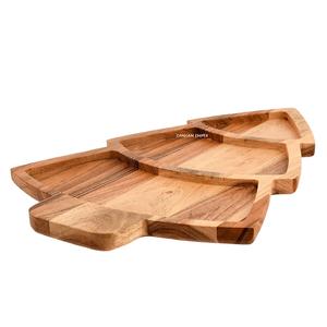 Plateau de service en bois d'acacia en forme d'arbre Plateau en bois fabriqué à la main pour fruits secs, apéritifs et service de fête - Product Image 3