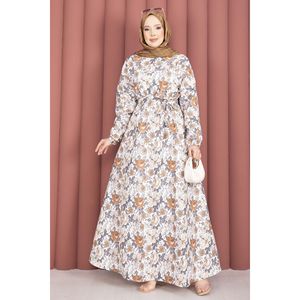 Vestido Marrón con Estampado Floral y Cinturón, Cintura Imperio, Transpirable, Estilo Urbano, Suministro ODM, Diseño Hueco con Volantes para Fiestas Diurnas - Product Image 3