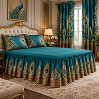 Ensemble de 5 pièces de couvre-lit matelassé de qualité supérieure avec rideaux, motif floral orné, literie personnalisée OEM ODM