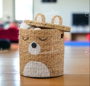 Cesta tejida de ratán cilíndrica con forma de oso, venta al por mayor barata, almacenamiento y organización del hogar, cesta decorativa para niños y adolescentes, Marrón bonito - Product Image 1